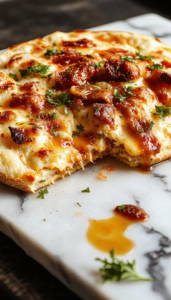 A close-up of freshly baked Cottage Cheese Flatbread sliced open, revealing a soft and cheesy interior.