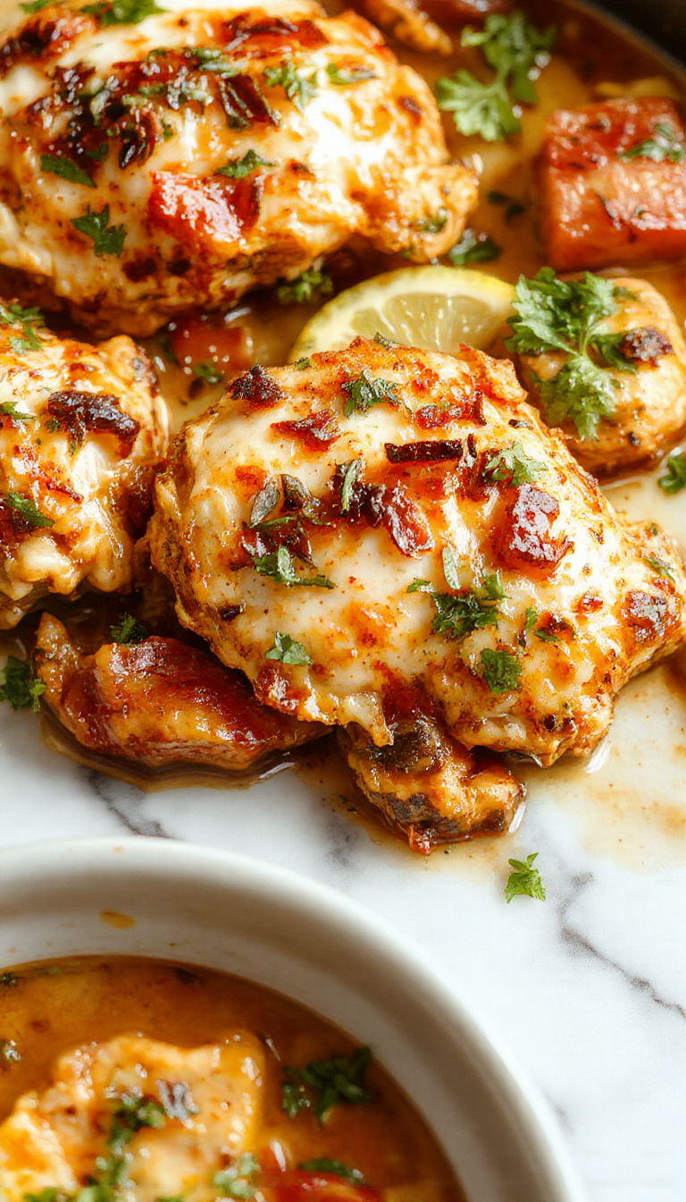Colorful sheet pan chicken fajitas with sliced bell peppers, onions, and seasoned chicken strips arranged on a baking tray.
