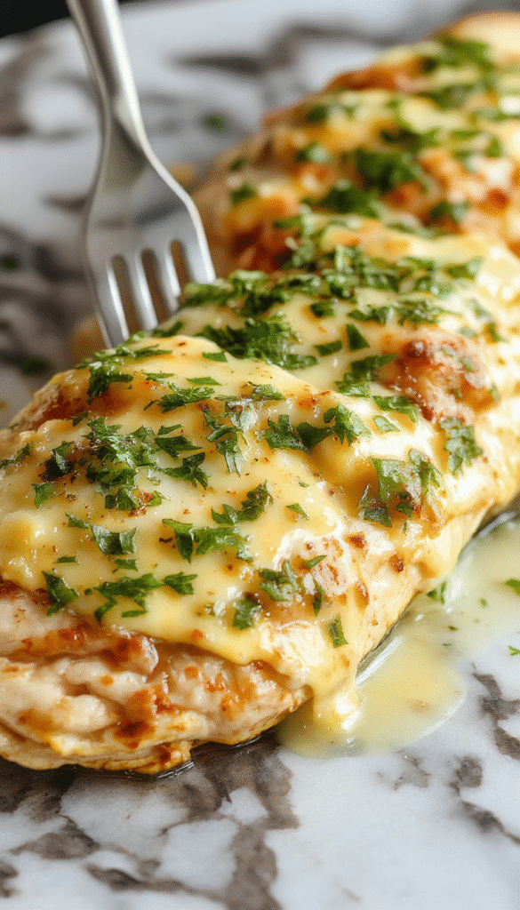 A vibrant plate featuring golden-brown lemon chicken topped with fresh lemon slices and herbs, with a creamy sauce drizzled over tender chicken pieces, accompanied by colorful roasted vegetables on a rustic wooden table.