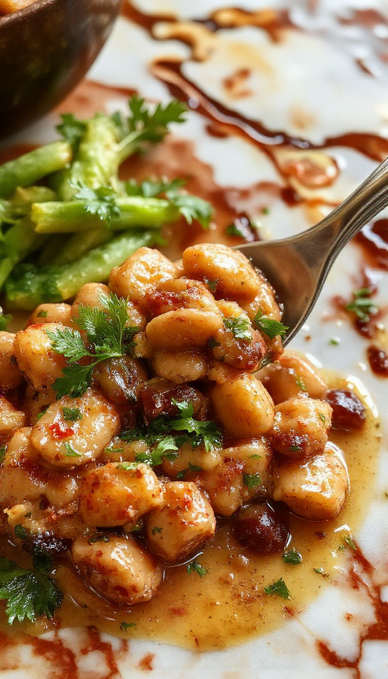 A vibrant plate of Creamy Tuscan Marry Me Butter Beans featuring tender white beans in a rich, creamy sauce with fresh herbs, garnished with basil and a lemon wedge, styled on a rustic wooden table with a cozy ambiance.