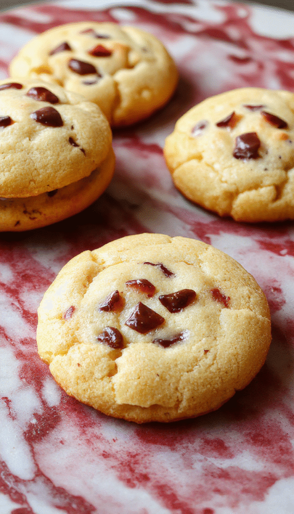 A round plate filled with golden-brown traditional German butter cookies, with a few cookies casually stacked and some broken to reveal their buttery texture. The cookies are decorated with a light dusting of powdered sugar, set on a rustic wooden table with a soft, warm background, accentuating their flaky, melt-in-your-mouth appearance.