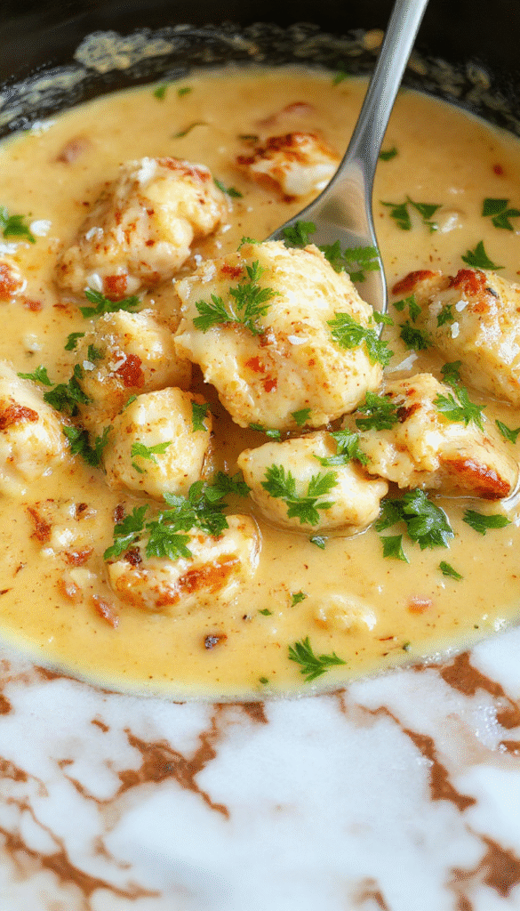 A vibrant bowl of creamy coconut chicken tikka masala featuring tender chicken pieces immersed in a rich, golden sauce garnished with fresh cilantro, served alongside steamed rice on a rustic wooden table with a colorful backdrop.