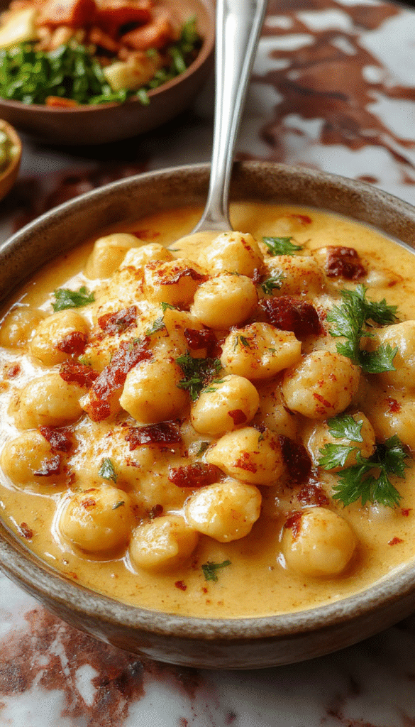 A vibrant bowl of creamy Indian butter chickpeas garnished with fresh cilantro, surrounded by golden toasted flatbread, with a thick, rich sauce coating each chickpea, colorful spices sprinkled on top, styled on a rustic wooden table