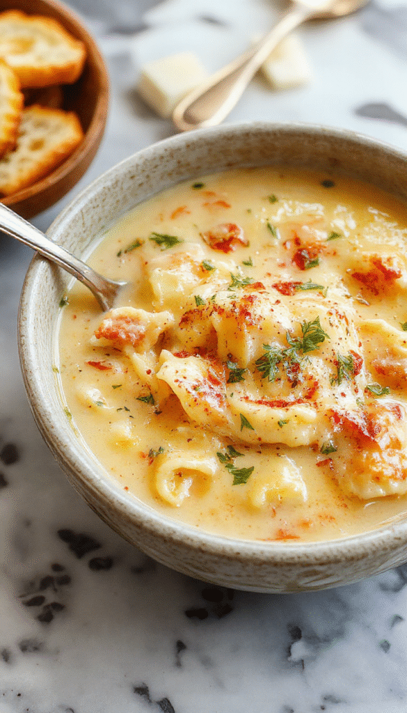 A cozy bowl of pastel yellow pastina soup garnished with fresh herbs, served on a rustic wooden table with a spoon beside it, steam rising, highlighting the creamy texture and inviting look.